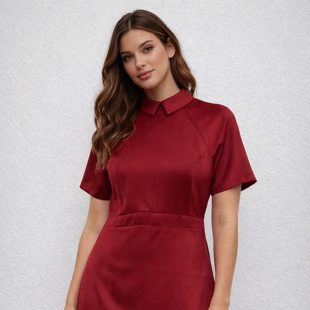 Making the Cut  Short Sleeve Burgundy‎ Collared Dress Cheongsam Size S/M NWT - Picture 4 of 6
